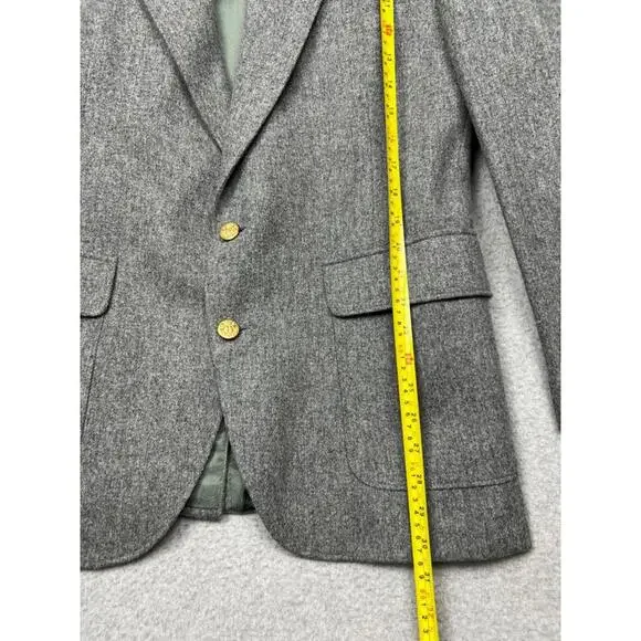 Vintage American Trend Tweed Sports Blazer Mens 42R Gray Preppy Gold Buttons